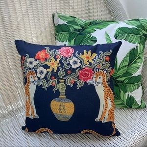 Monkey Pillow Cover Pink or Green Vintage Style Chinoiserie